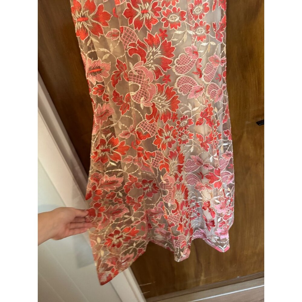 Speechless Maxi Prom Embroidered Floral Pink Nude Fluted Dress Strapless Size 3 - Picture 5 of 7